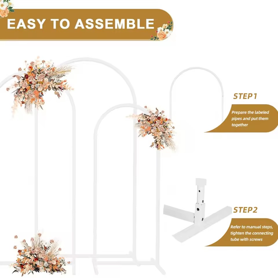 Set of 3 Wedding Arch Balloon Frame Metal Backdrop Stand Garden Floral Arch Deco