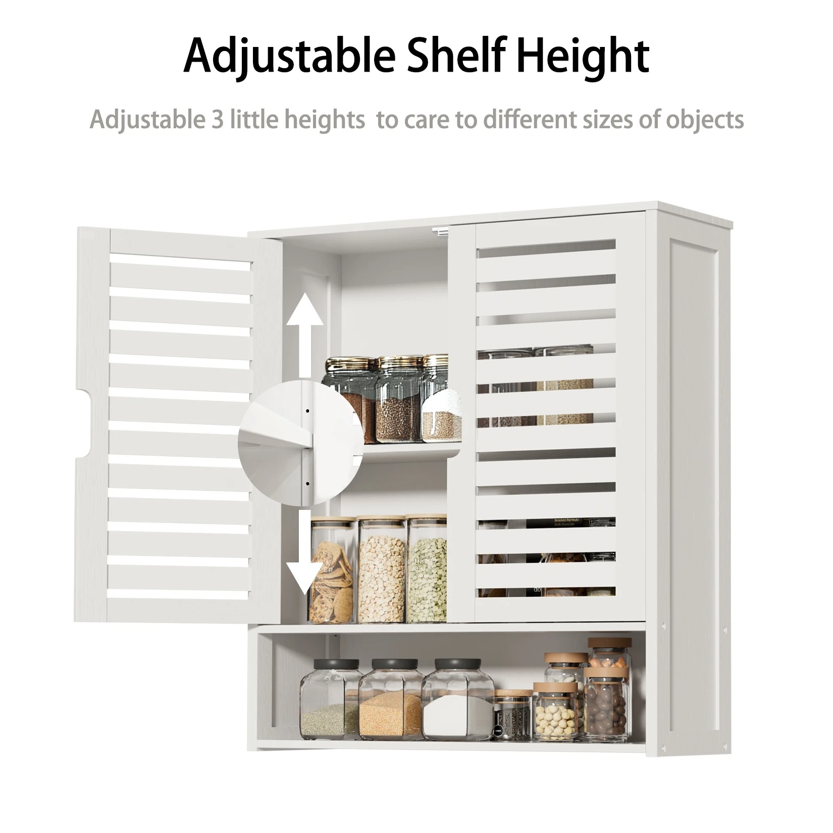 Bathroom Cabinet Wall Mounted Bamboo Storage Organizer Medicine Cabinet with 2 Doors