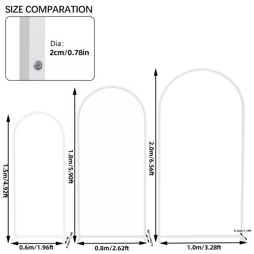 Set of 3 Wedding Arch Balloon Frame Metal Backdrop Stand Garden Floral Arch Deco