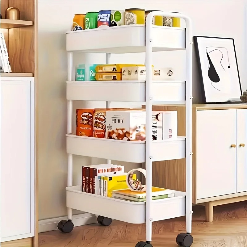 4-Tier Rolling Cart, Sturdy & Space-Saving. Perfect for Home, Office, Garage Storage. Easy Move, Durable Plastic Design.