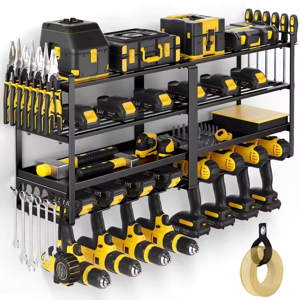 ower Tool Organizer Wall Mount, Extended Large Heavy Duty Drill Holder, 4 Layer Garage and Storage, Suitable Utility Racks