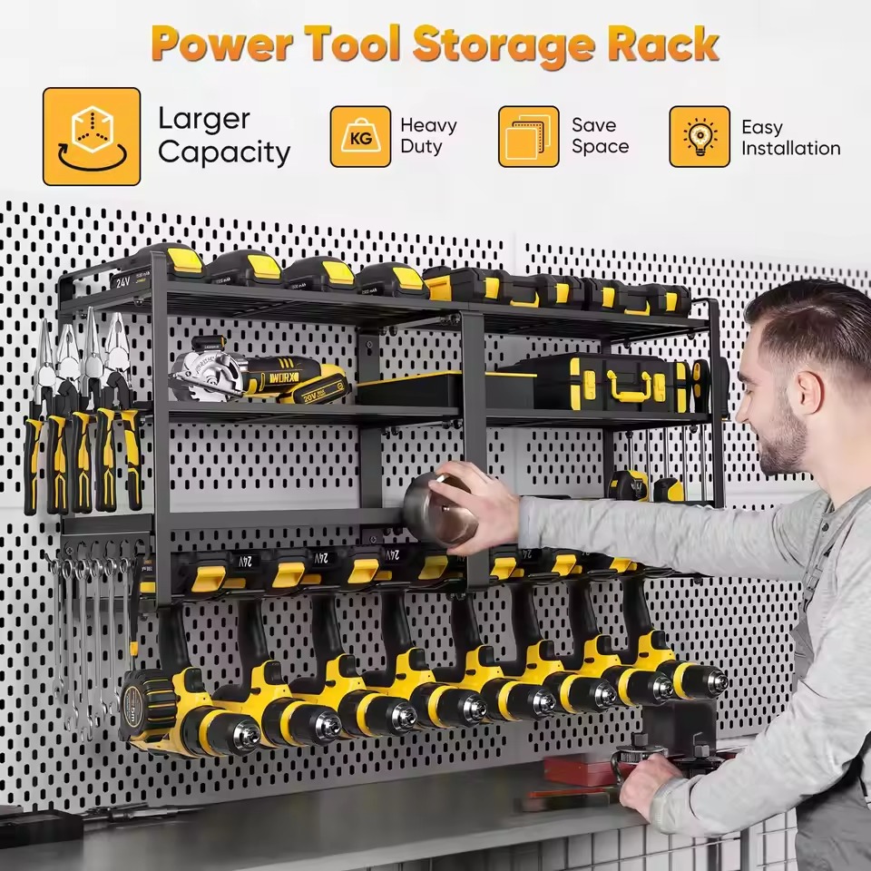 ower Tool Organizer Wall Mount, Extended Large Heavy Duty Drill Holder, 4 Layer Garage and Storage, Suitable Utility Racks