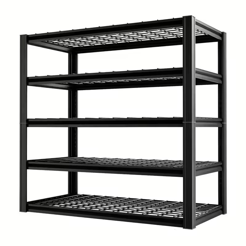 Garage Shelving Unit, 2500-Pound Storage Rack, Black Metal Shelves, Five-Tier Adjustable Heavy-Duty Shelving for Pantries, Kitch