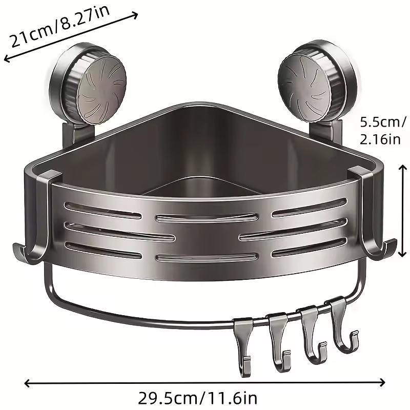 Space Saving Suction Cup Bathroom Rack With Sturdy Triangular Frame And Hook Rod Suitable For Showers And Bathrooms