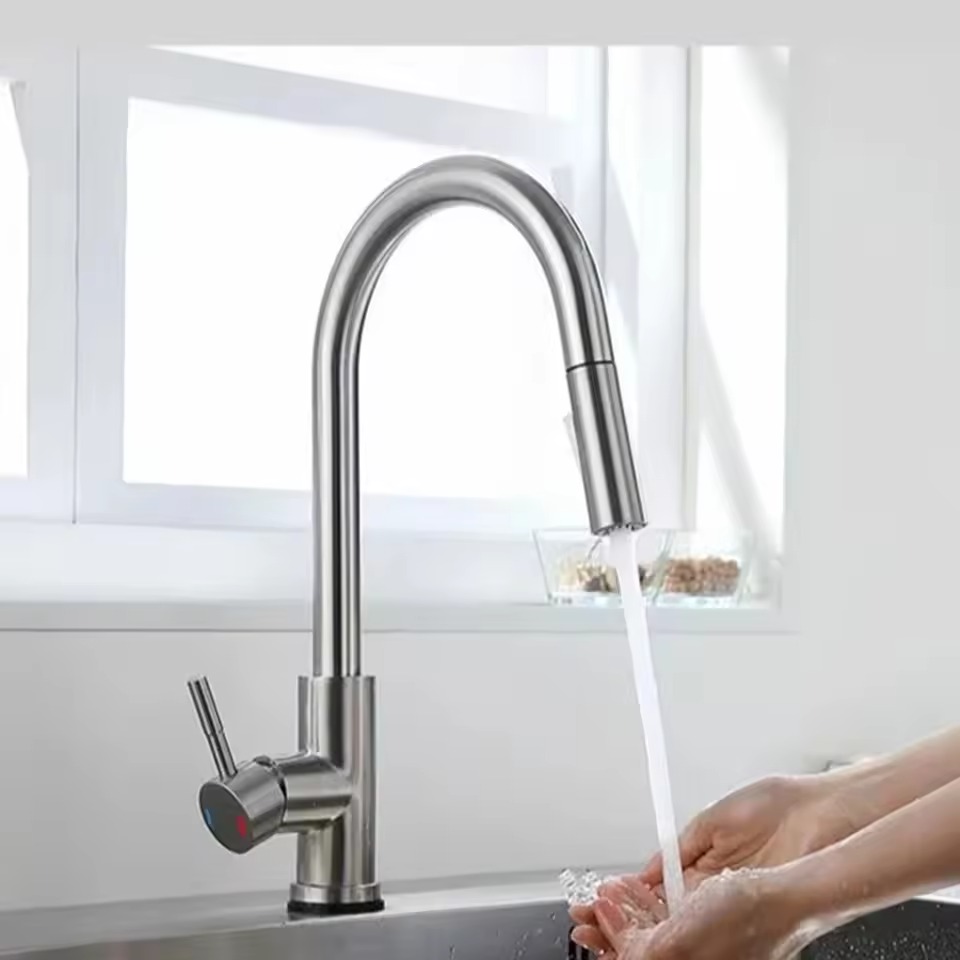 Black Kitchen Faucet Flexible Pull Out 2 Modes Nozzle Hot Cold Water Mixer Tap Deck Mounted Sprayer and Stream SUS 304 Faucets