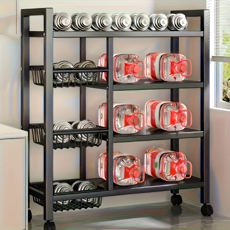 New Heavy-Duty Faridabio 4-Tier Freestanding Shelf with 3 Baskets - Durable Carbon Steel, for Kitchen, Bathroom, Tool Organizati