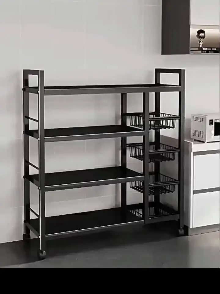 New Heavy-Duty Faridabio 4-Tier Freestanding Shelf with 3 Baskets - Durable Carbon Steel, for Kitchen, Bathroom, Tool Organizati