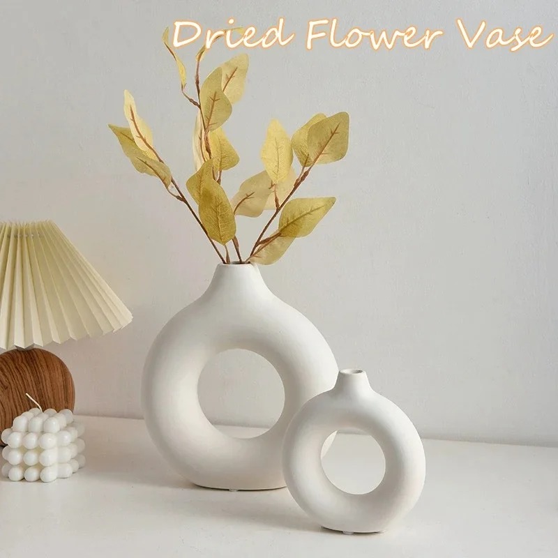 Creative Donut-Shaped Vase, Nordic-Style Plastic Vase, Minimalist Floral Arrangement, Table Setting, Home Living Room Decoration