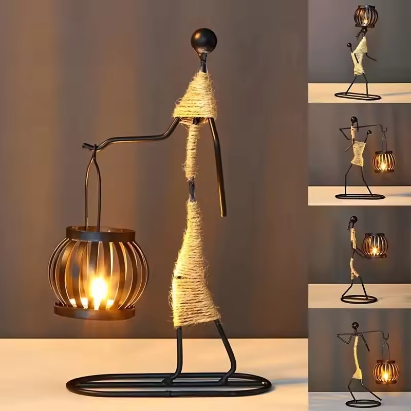 Nordic Metal Candle Holder Abstract Character Handmade Vintage Candlestick for Wedding Home Coffee Shop Table Art Decoration New