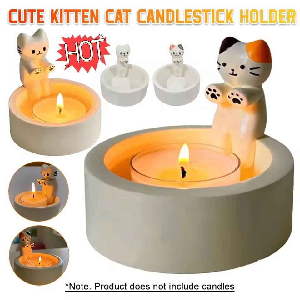 Kitten Candle Holder Cute Cat Candlestick Creative Aromatherapy Candle Holder Durable High Tempe Cartoon Candlestick Decoration