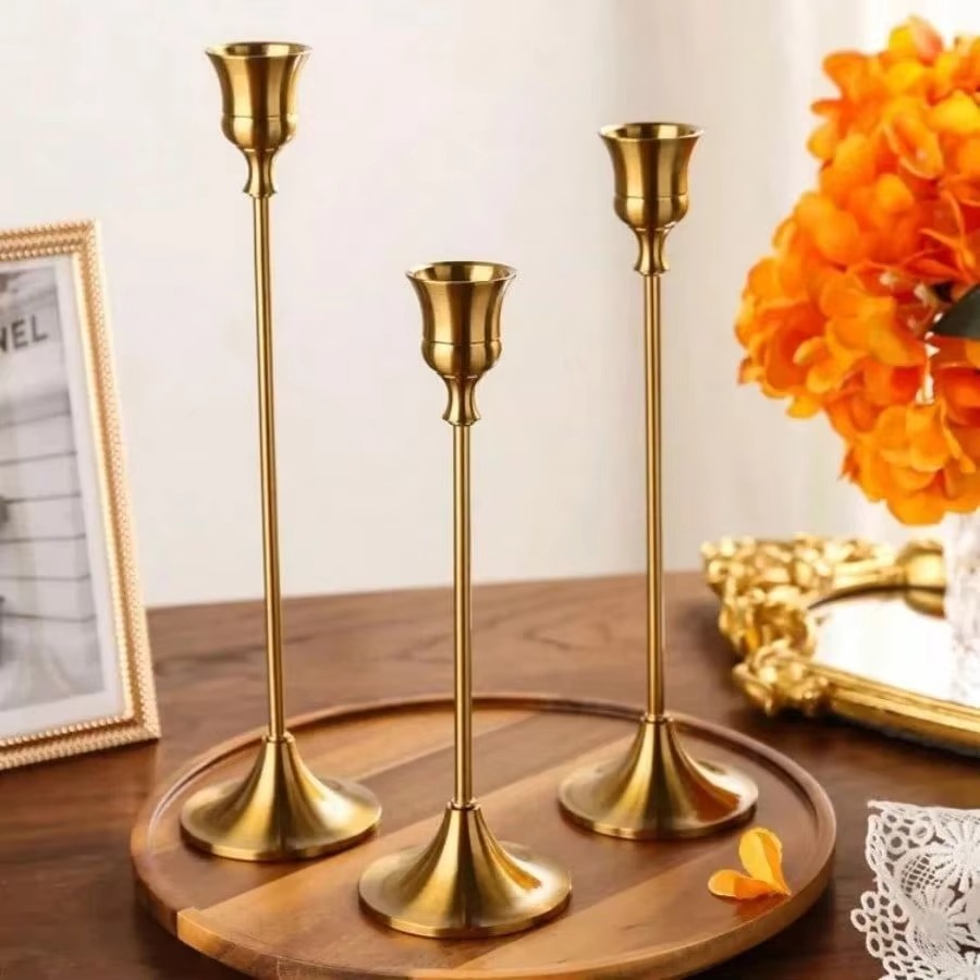 3PCS Nordic Gold Plated Metal Taper Candle Holders, Elegant Home Decor for Living Room, Wedding, Christmas Table Centerpiece