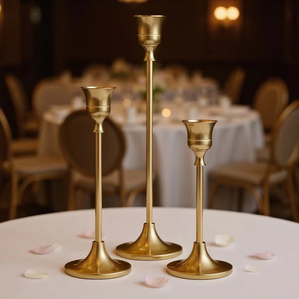 3PCS Nordic Gold Plated Metal Taper Candle Holders, Elegant Home Decor for Living Room, Wedding, Christmas Table Centerpiece