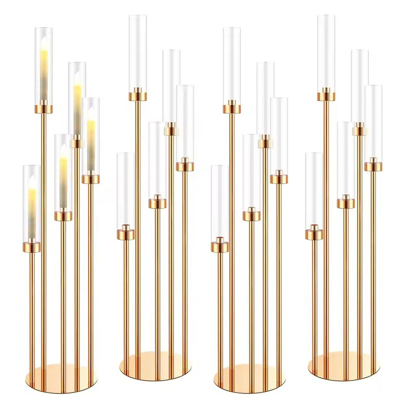 Floor Candelabra 5 Arm 42.5'' Tall Gold Candle Holder, Candelabra Centerpieces for Tables, Metal Candlestick Set with Acry
