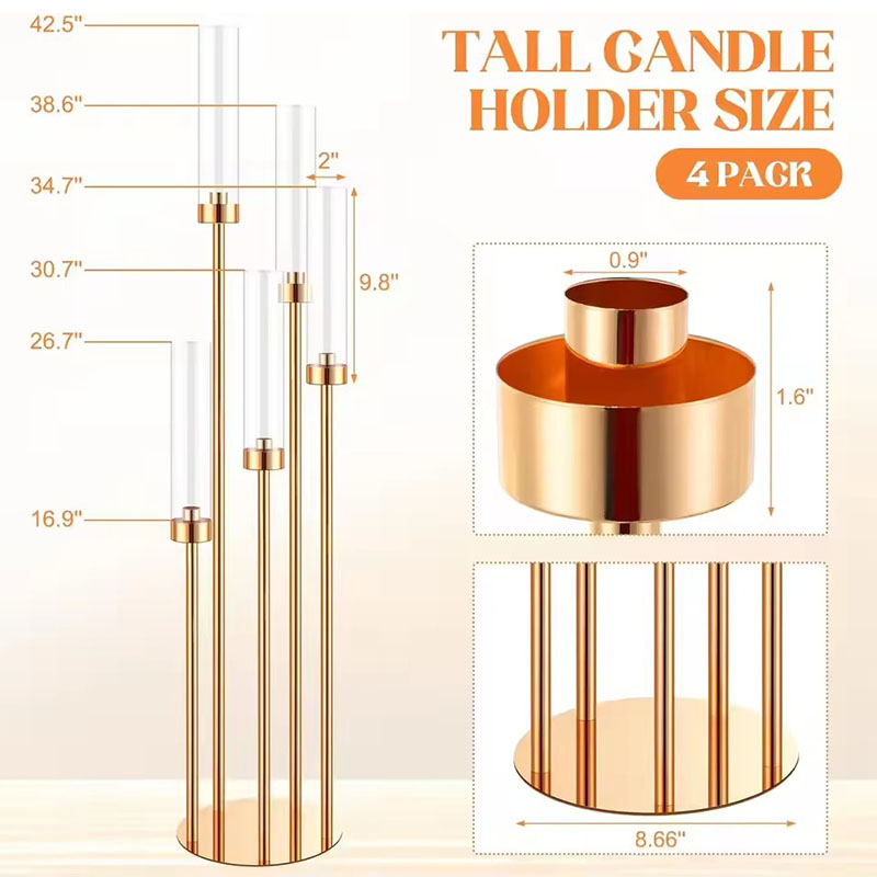 Floor Candelabra 5 Arm 42.5'' Tall Gold Candle Holder, Candelabra Centerpieces for Tables, Metal Candlestick Set with Acry