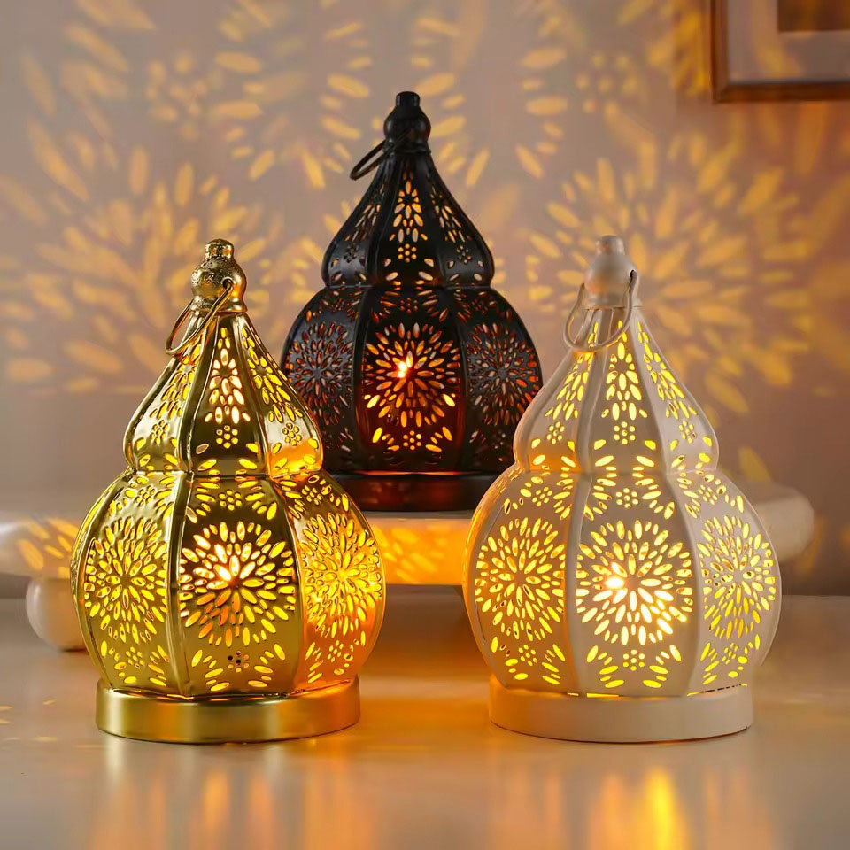 1PC, European-style ironwork hollowed-out gourd-shaped decorative candlestick, Moroccan decorative style candlestick