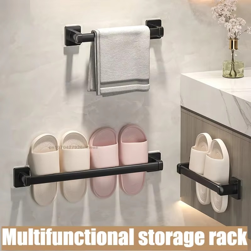 6pcsBathroom Towel Rack Towel Holder Self-adhesive Bathroom Towel Rack Hooks Bathroom Shelf Without Drilling Towelrack Bathroom