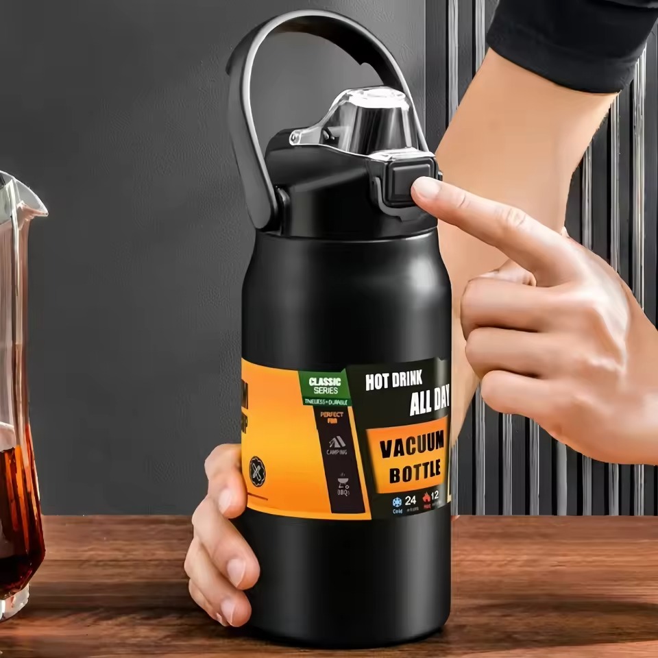 800-1500ML 304 Stainless Steel Thermal Mug Outdoor Thermos Bottle Portable Tumbler Vacuum Flasks Cold&Hot Straw Water Bottle